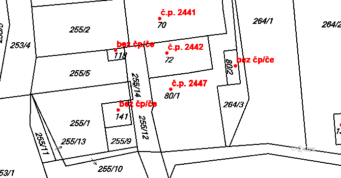 České Budějovice 5 2447, České Budějovice na parcele st. 80/1 v KÚ Třebotovice, Katastrální mapa