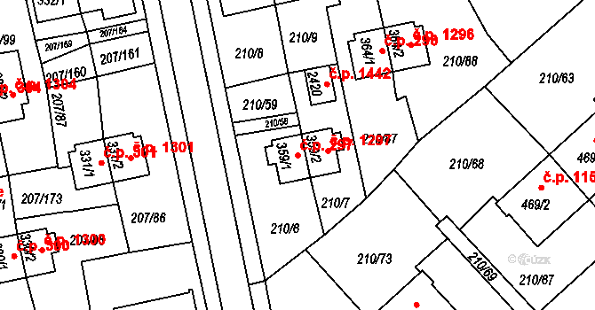 Sezimovo Ústí 297 na parcele st. 359/1 v KÚ Sezimovo Ústí, Katastrální mapa