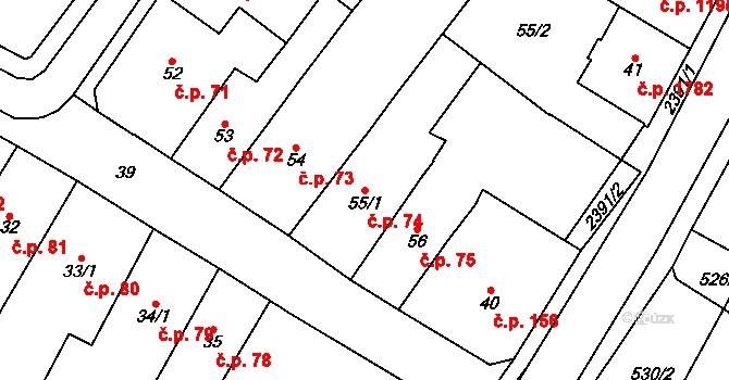 Chomutov 74 na parcele st. 55/1 v KÚ Chomutov I, Katastrální mapa