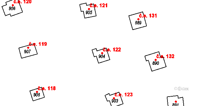 Horákov 122, Mokrá-Horákov na parcele st. 904 v KÚ Horákov, Katastrální mapa