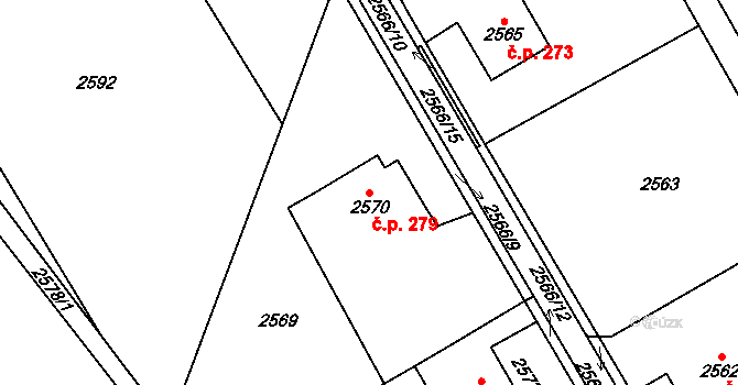 Dolní Suchá 279, Havířov na parcele st. 2570 v KÚ Dolní Suchá, Katastrální mapa