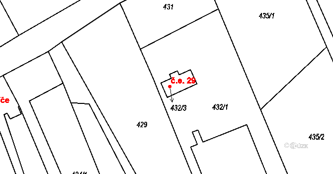 Přerov V-Dluhonice 29, Přerov na parcele st. 432/3 v KÚ Dluhonice, Katastrální mapa