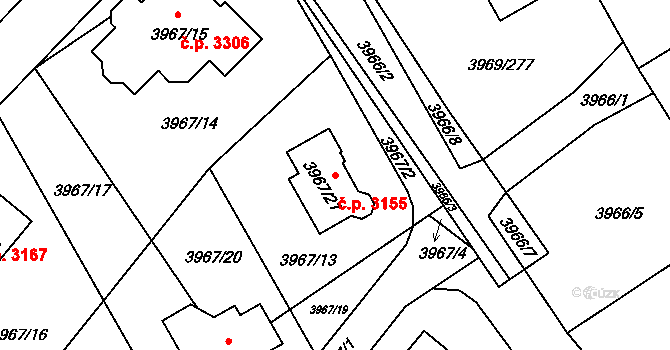 Česká Lípa 3155 na parcele st. 3967/21 v KÚ Česká Lípa, Katastrální mapa