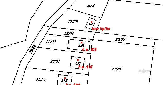 Zbýšov 103 na parcele st. 324 v KÚ Zbýšov v Čechách, Katastrální mapa
