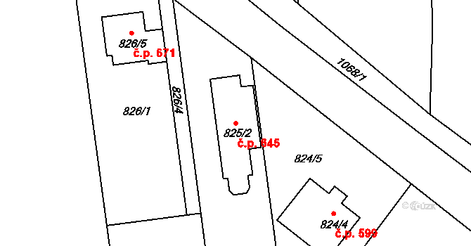 Bělkovice-Lašťany 645 na parcele st. 825/2 v KÚ Bělkovice, Katastrální mapa