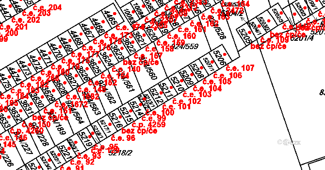 Hodonín 102 na parcele st. 5211 v KÚ Hodonín, Katastrální mapa