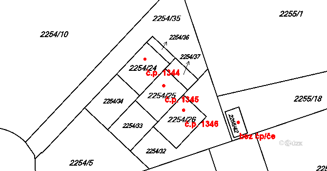 Kylešovice 1345, Opava na parcele st. 2254/25 v KÚ Kylešovice, Katastrální mapa