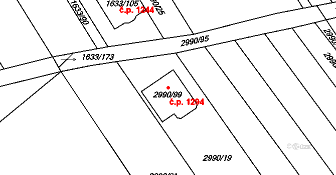 Rohatec 1294 na parcele st. 2990/99 v KÚ Rohatec, Katastrální mapa