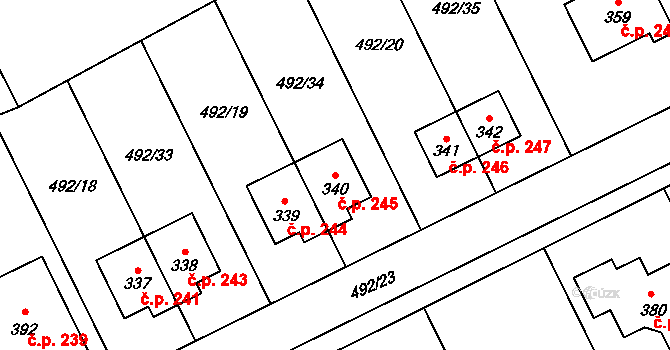 Vrcha 245, Sobětuchy na parcele st. 340 v KÚ Sobětuchy, Katastrální mapa