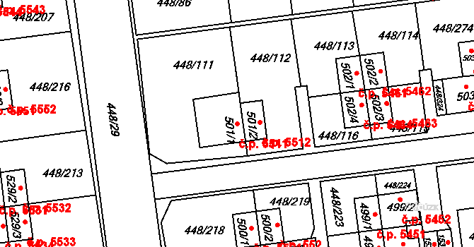 Otrokovice 5511 na parcele st. 501/1 v KÚ Otrokovice, Katastrální mapa