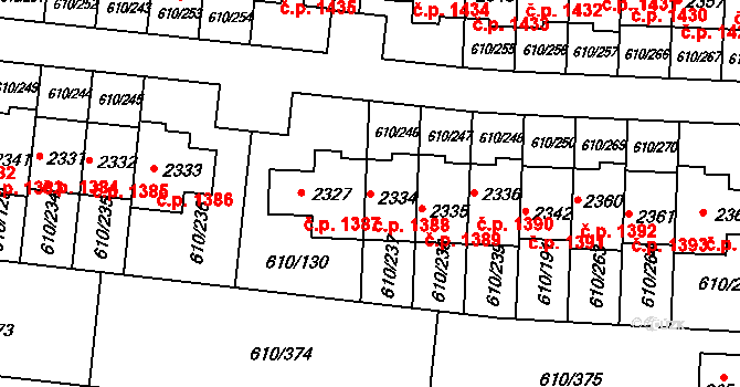 Rosice 1388 na parcele st. 2334 v KÚ Rosice u Brna, Katastrální mapa