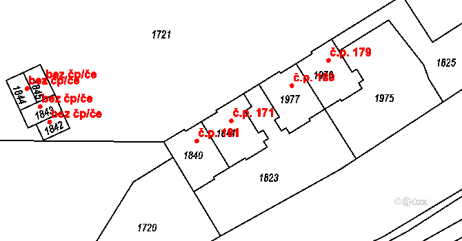 Břidličná 171 na parcele st. 1841 v KÚ Břidličná, Katastrální mapa