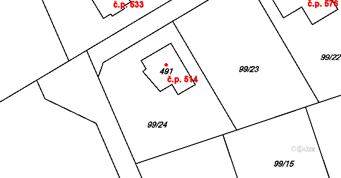 Lubina 514, Kopřivnice na parcele st. 491 v KÚ Drnholec nad Lubinou, Katastrální mapa