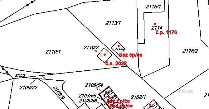 Trnovany 2022, Teplice na parcele st. 2110/2 v KÚ Teplice-Trnovany, Katastrální mapa