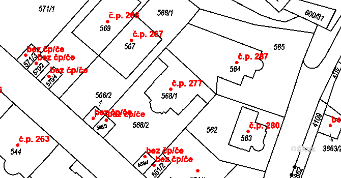 Pokratice 277, Litoměřice na parcele st. 568/1 v KÚ Pokratice, Katastrální mapa