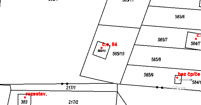 Jaroslavice 84, Zlín na parcele st. 585/13 v KÚ Jaroslavice u Zlína, Katastrální mapa