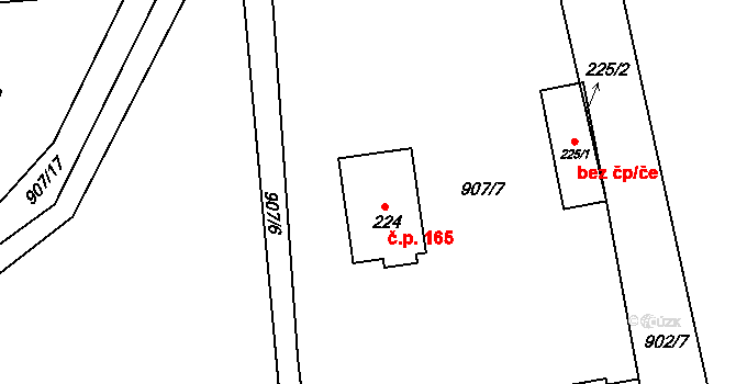 Malé Hradisko 165 na parcele st. 224 v KÚ Malé Hradisko, Katastrální mapa