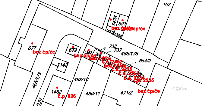 Přímětice 2452, Znojmo na parcele st. 736 v KÚ Přímětice, Katastrální mapa