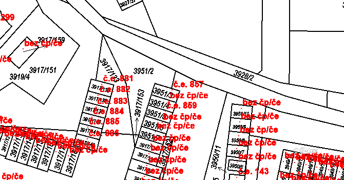 Roudnice nad Labem 857 na parcele st. 3951/3 v KÚ Roudnice nad Labem, Katastrální mapa
