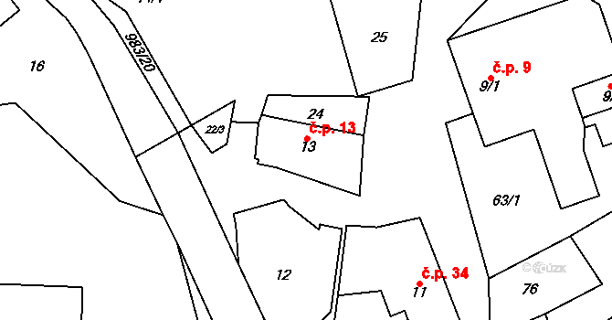 Kundratice 13, Rozsochy na parcele st. 13 v KÚ Kundratice u Rozsoch, Katastrální mapa