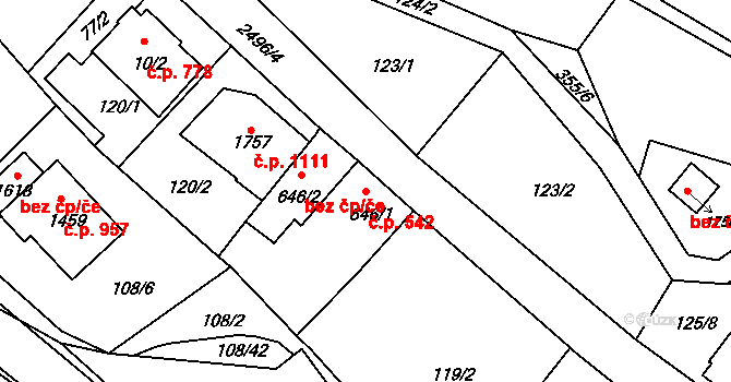 Luhačovice 542 na parcele st. 646/1 v KÚ Luhačovice, Katastrální mapa