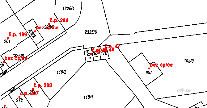 Kostomlaty pod Milešovkou 47 na parcele st. 470 v KÚ Kostomlaty pod Milešovkou, Katastrální mapa
