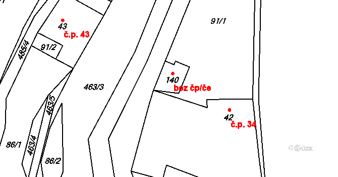 Křešice 41440439 na parcele st. 140 v KÚ Třeboutice, Katastrální mapa
