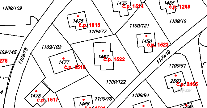 Zlín 1522 na parcele st. 1467 v KÚ Zlín, Katastrální mapa