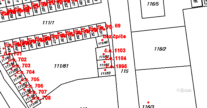 Český Těšín 1103 na parcele st. 111/50 v KÚ Český Těšín, Katastrální mapa