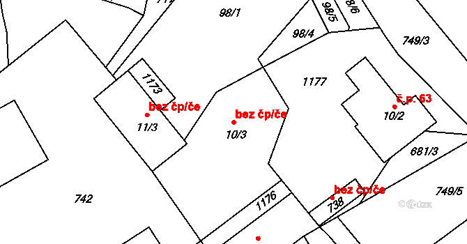 Hořešovice 45357439 na parcele st. 10/3 v KÚ Hořešovice, Katastrální mapa