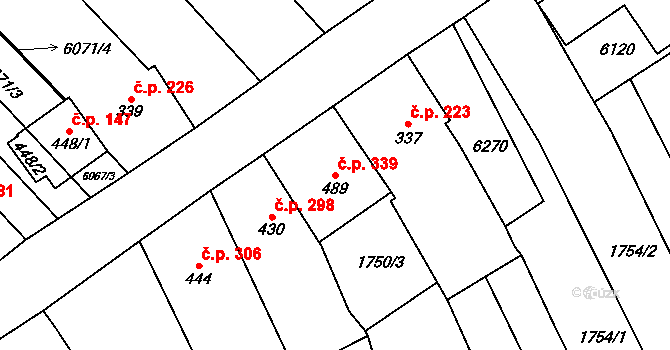 Popovice 339 na parcele st. 489 v KÚ Popovice u Uherského Hradiště, Katastrální mapa