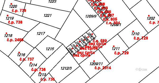 Znojmo 47504439 na parcele st. 1209/14 v KÚ Znojmo-město, Katastrální mapa