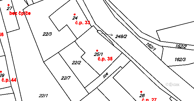 Pěšice 35, Řepníky na parcele st. 25/1 v KÚ Pěšice, Katastrální mapa