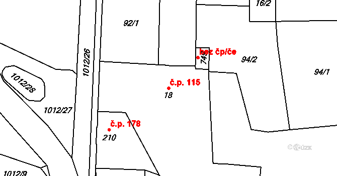 Hrochův Týnec 115 na parcele st. 18 v KÚ Hrochův Týnec, Katastrální mapa