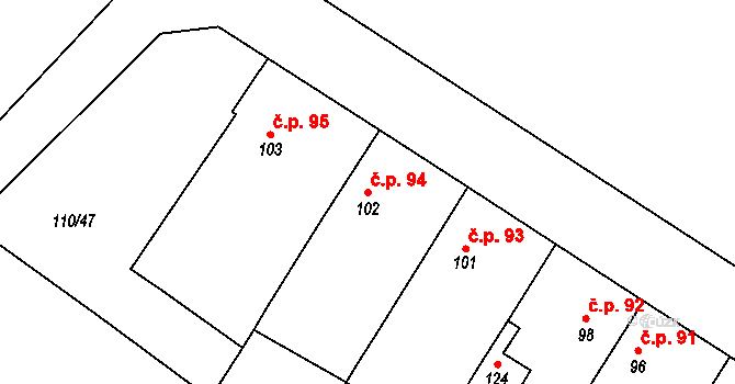 Vejvanovice 94 na parcele st. 102/1 v KÚ Vejvanovice, Katastrální mapa