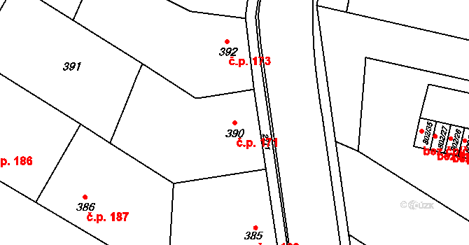 Protivín 171 na parcele st. 390 v KÚ Protivín, Katastrální mapa