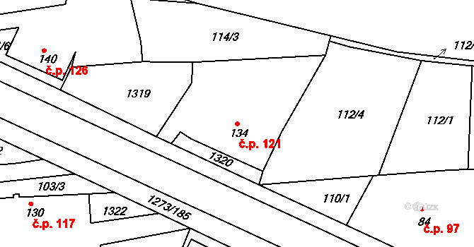 Kaznějov 121 na parcele st. 134 v KÚ Kaznějov, Katastrální mapa