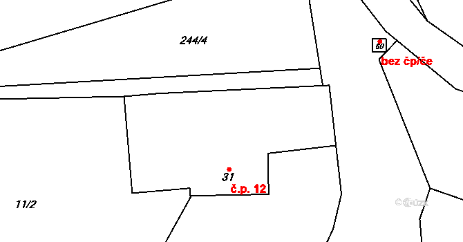 Senešnice 12, Bojanovice na parcele st. 31 v KÚ Senešnice, Katastrální mapa