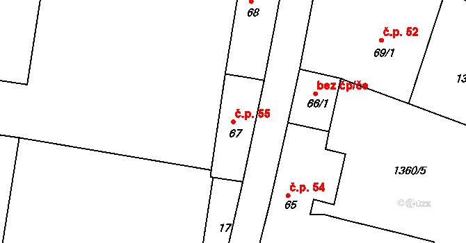Opařany 55 na parcele st. 67 v KÚ Opařany, Katastrální mapa