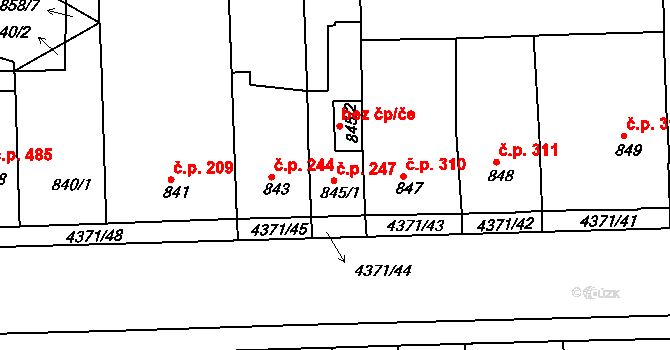 Veselí nad Lužnicí II 247, Veselí nad Lužnicí na parcele st. 845/1 v KÚ Veselí nad Lužnicí, Katastrální mapa