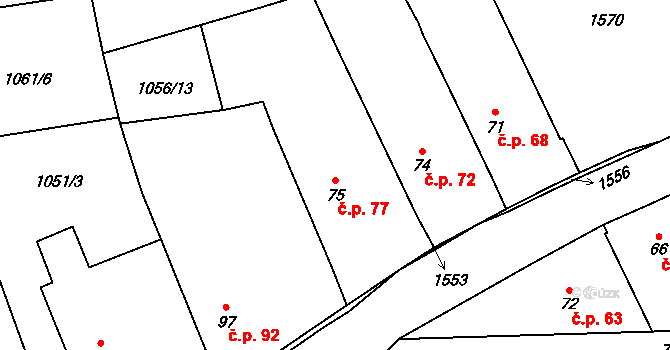 Chrastavice 77 na parcele st. 75 v KÚ Chrastavice, Katastrální mapa