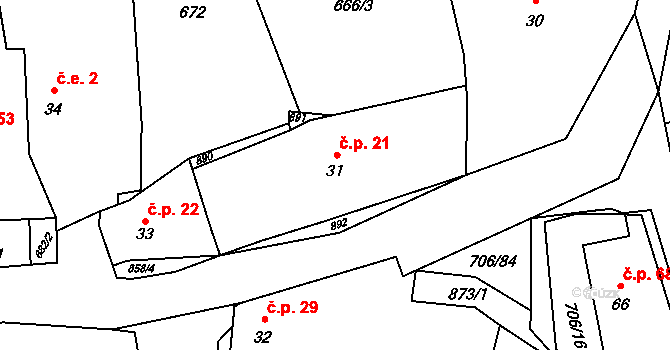 Kramolín 21 na parcele st. 31 v KÚ Kramolín u Nepomuka, Katastrální mapa