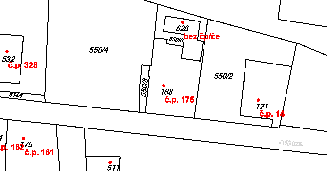 Moravany 175 na parcele st. 188 v KÚ Moravany nad Loučnou, Katastrální mapa