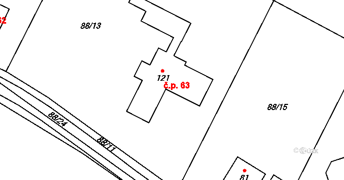 Popice 63, Jihlava na parcele st. 121 v KÚ Popice u Jihlavy, Katastrální mapa
