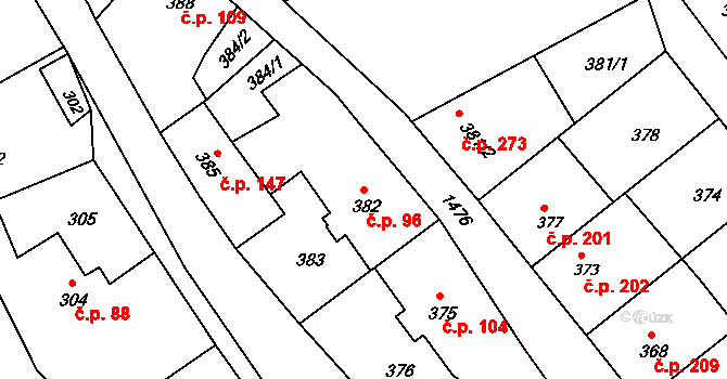 Olomučany 96 na parcele st. 382 v KÚ Olomučany, Katastrální mapa