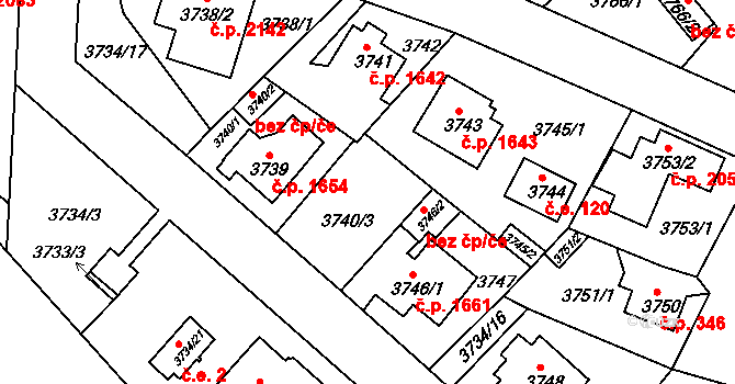 Modřany 2147, Praha na parcele st. 3740/4 v KÚ Modřany, Katastrální mapa