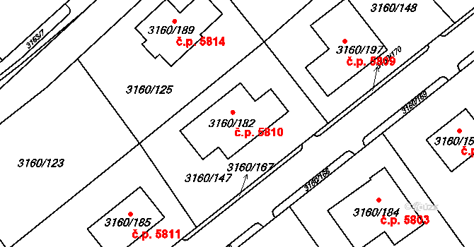 Chomutov 5810 na parcele st. 3160/182 v KÚ Chomutov II, Katastrální mapa