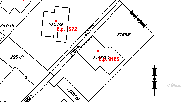 Hranice 2105, Karviná na parcele st. 2196/19 v KÚ Karviná-město, Katastrální mapa