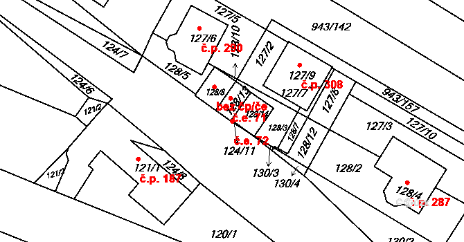 Omice 72 na parcele st. 128/14 v KÚ Omice, Katastrální mapa