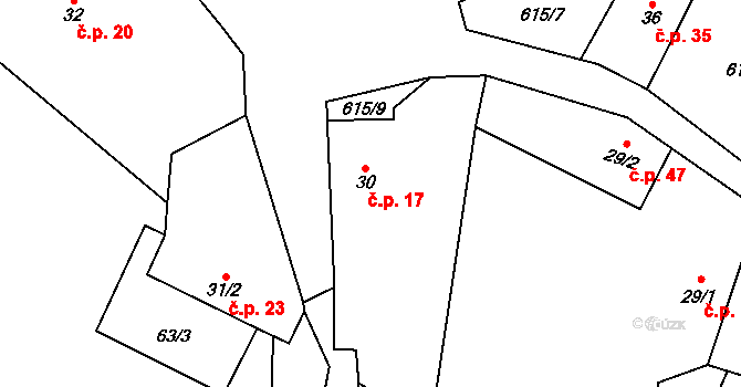 Leškovice 17 na parcele st. 30 v KÚ Leškovice, Katastrální mapa
